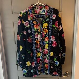 Happy John Mark Black And Multi Color Floral Button Down Shirt 1X
